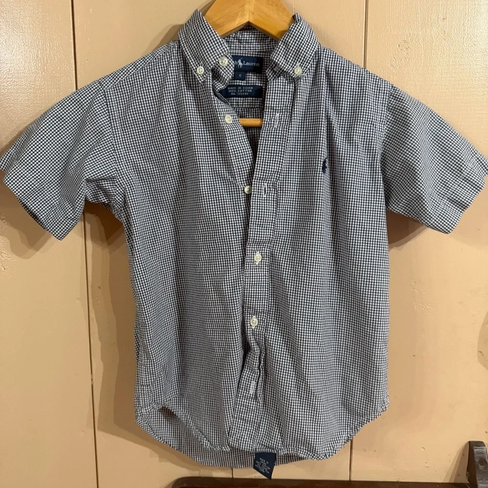 Ralph Lauren Navy Checkered Kids Button Down Shirt